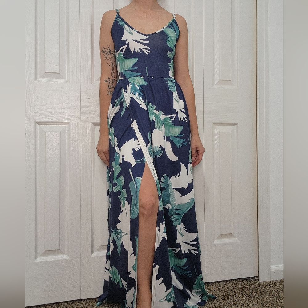 Tropical Leaf Maxi Dress